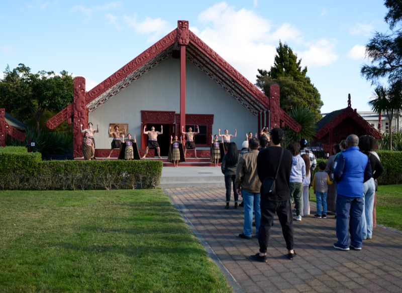 A pōwhiri (welcoming ceremony) at a Marae